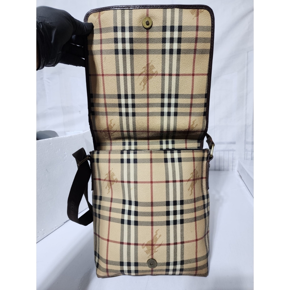 Burberry Haymarket Check Flap Crossbody Bag Brown/ Beige - Picture 14 of 16